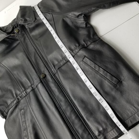 Black Saddle Leather MOTO Jacket  Coat Faux Fur Liner Removeable Size L - Picture 8 of 12